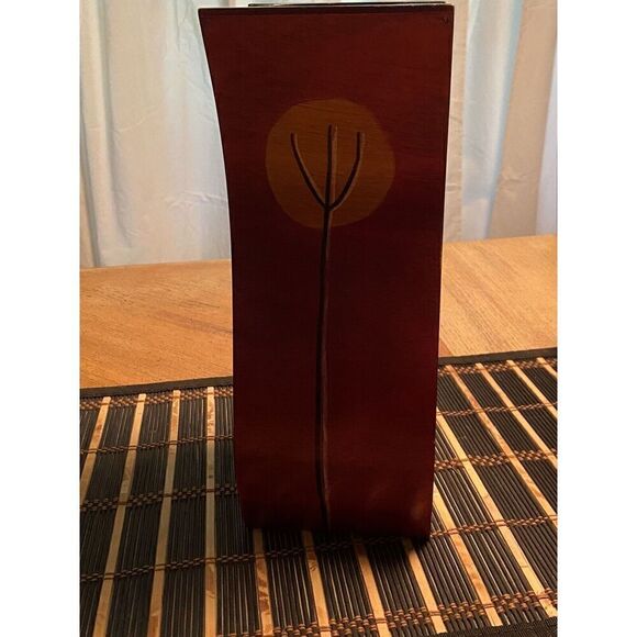 Kakadu Art Israel Wood Vase Handpainted Signed Reut Shahar 12” Tall 4” By 4” - Picture 5 of 14